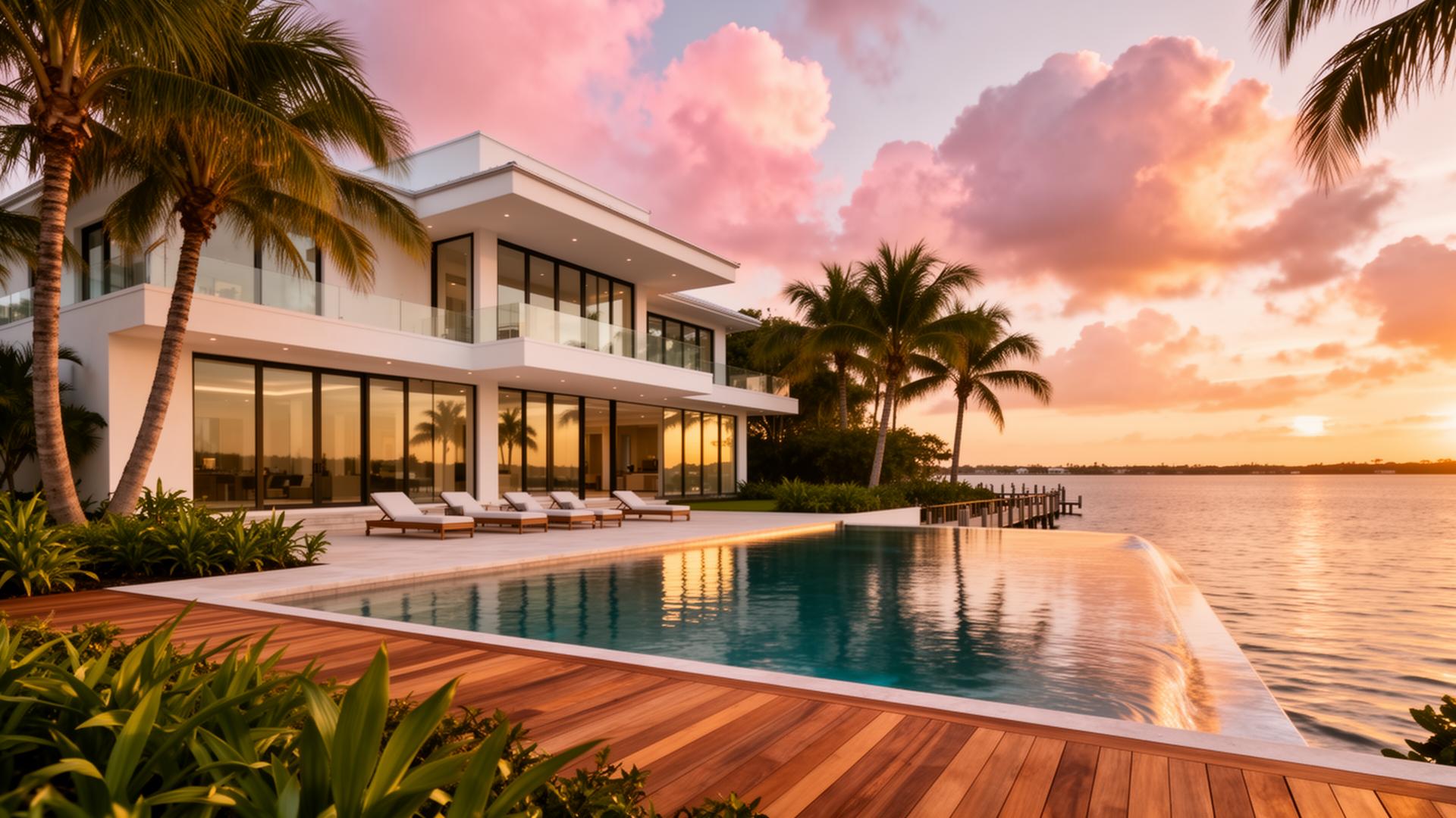 Tampa Bay luxury waterfront estate at dusk